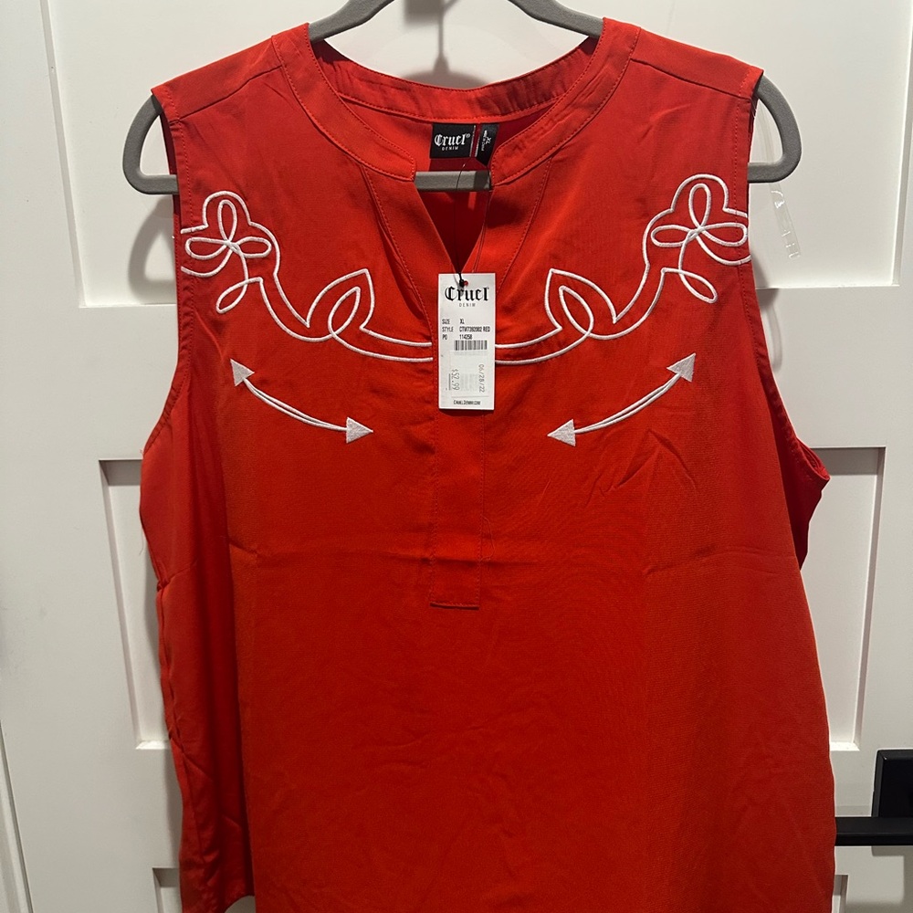 Cruel Girl Red Embroidered Sleeveless Top